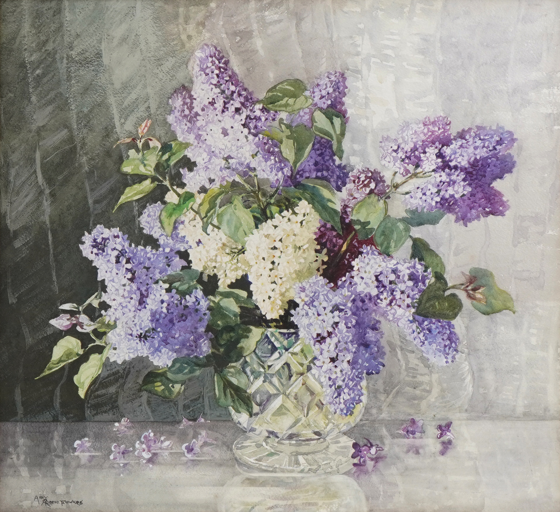 Amy Reeve Fowkes, still life budlia in a vase - watercolour, gilt framed, 58cm x 53cm