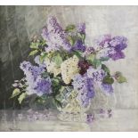 Amy Reeve Fowkes, still life budlia in a vase - watercolour, gilt framed, 58cm x 53cm