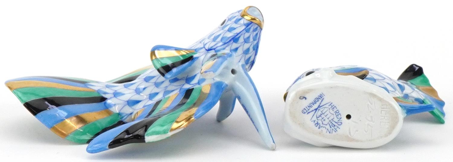 Herend, Hungarian hand painted porcelain fishnet pattern Angel fish and Betta fish, the largest 8. - Image 3 of 3