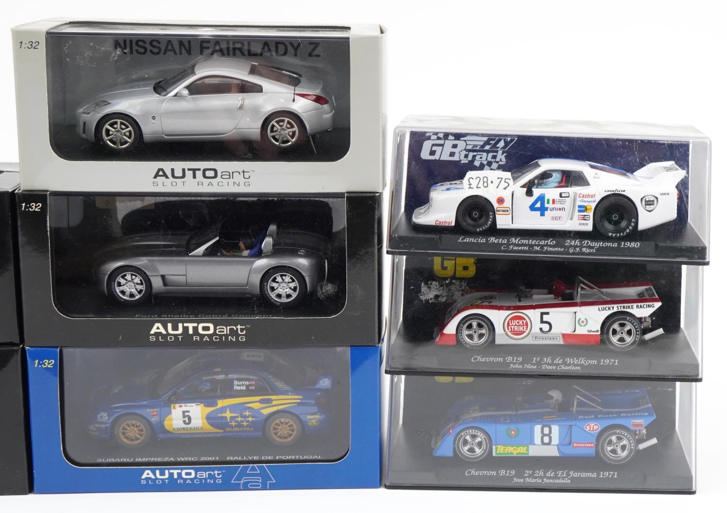 Eight 1:32 scale model slot cars with boxes and cases including Fly Lancia Beta, Autoart Mazda RX8 - Image 3 of 3