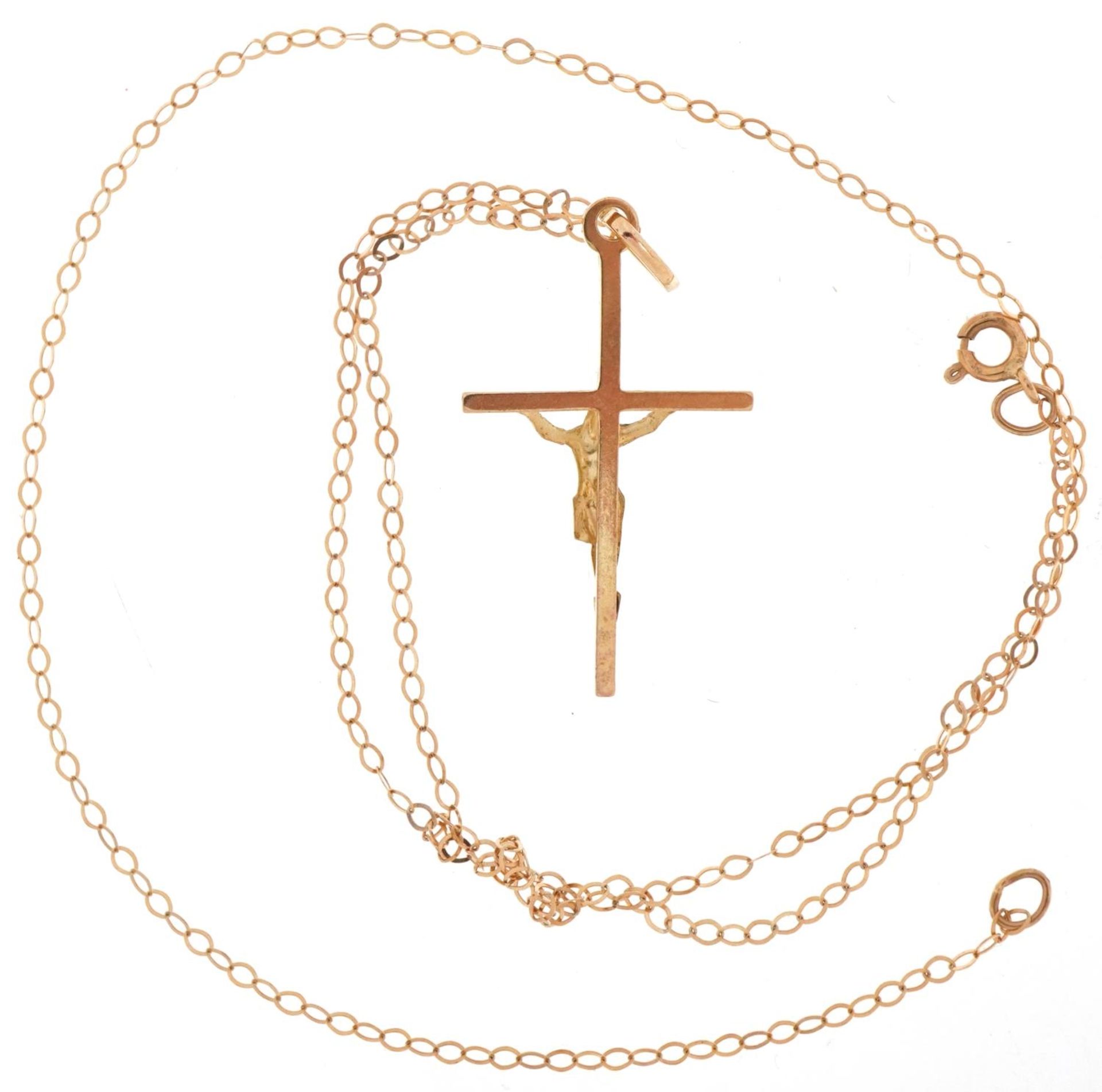 9ct gold crucifix pendant on a 9ct gold necklace, 3cm high and 40cm in length, total 1.0g - Bild 3 aus 5