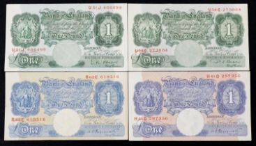 Two Bank of England one pound banknotes Chief Cashier K O Peppiatt and two other one pound Bank of