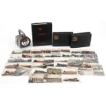 Railway items including postcards of trains arranged in two albums, British Railways torch and a