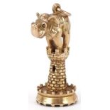 Large 9ct gold charm in the form of an elephant on a castle with carnelian matrix, 3.5cm high, 9.3g