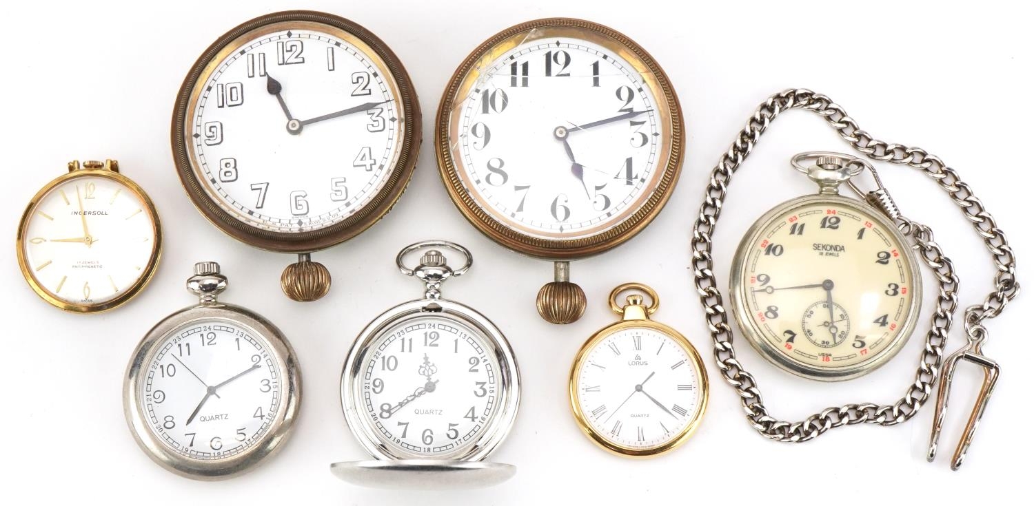 Vintage and later pocket watches and travel watches including Sekonda, Lorus and Ingersoll, the