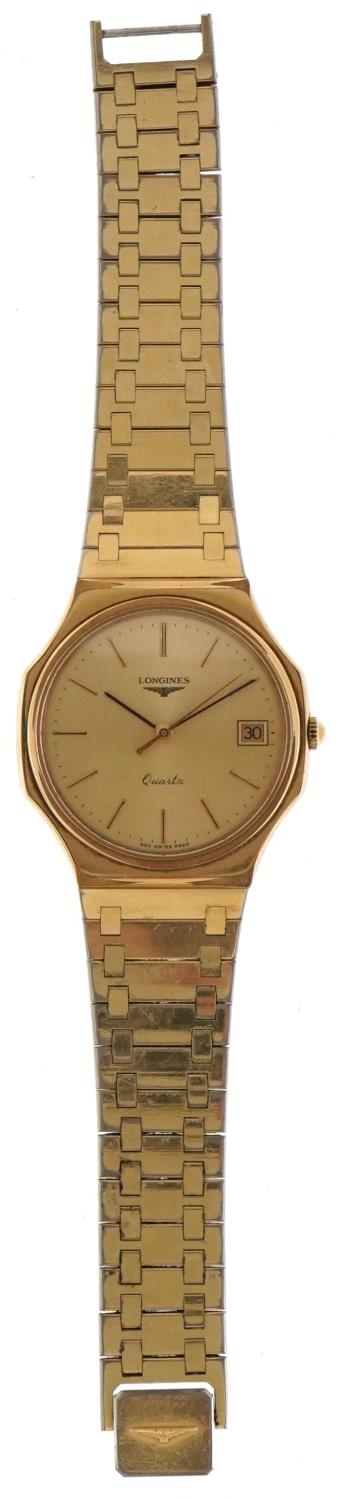 Longines, gentlemen's gold plated quartz wristwatch having champagne dial with date aperture and - Image 2 of 8