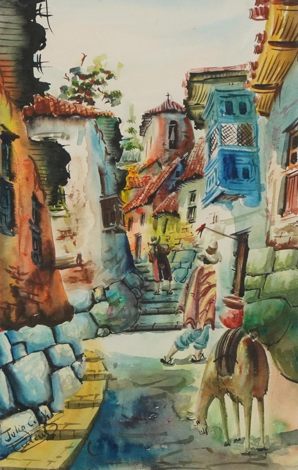 Continental street scenes, pair of European watercolours, bearing an indistinct signature, - Bild 7 aus 11