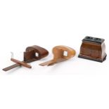 Edwardian walnut stereoscopic viewer together with two wooden stereoscopic viewers, the largest 30cm