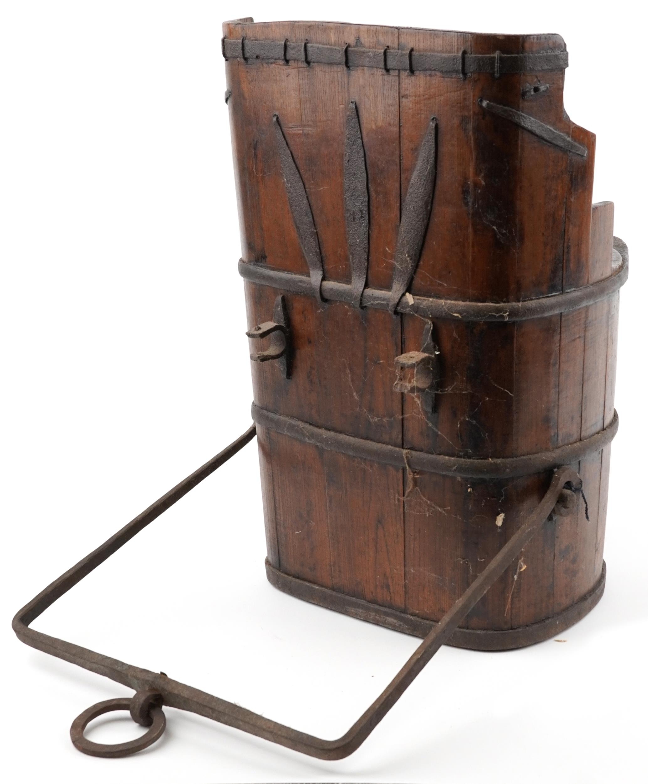 Chinese elm water carrier with iron mounts, 62.5cm high - Image 2 of 3