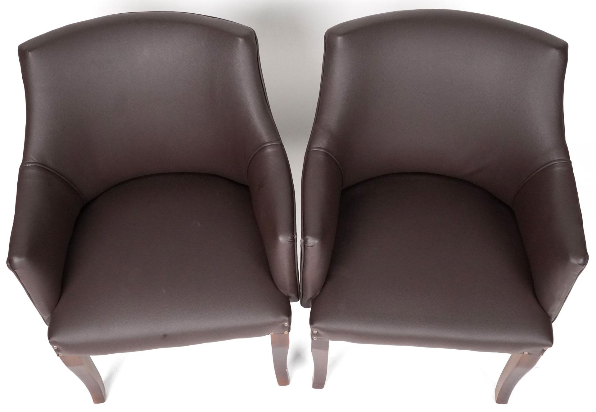 Pair of contemporary brown faux leather tub chairs, each 76cm high - Image 3 of 4