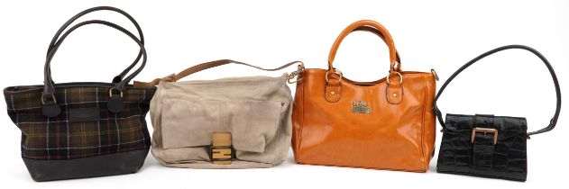 Four vintage and later designer ladies bags comprising Barbour, Mulberry, Coach and Fendi, the