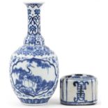 Chinese blue and white porcelain vase decorated with birds of paradise and a five section flower