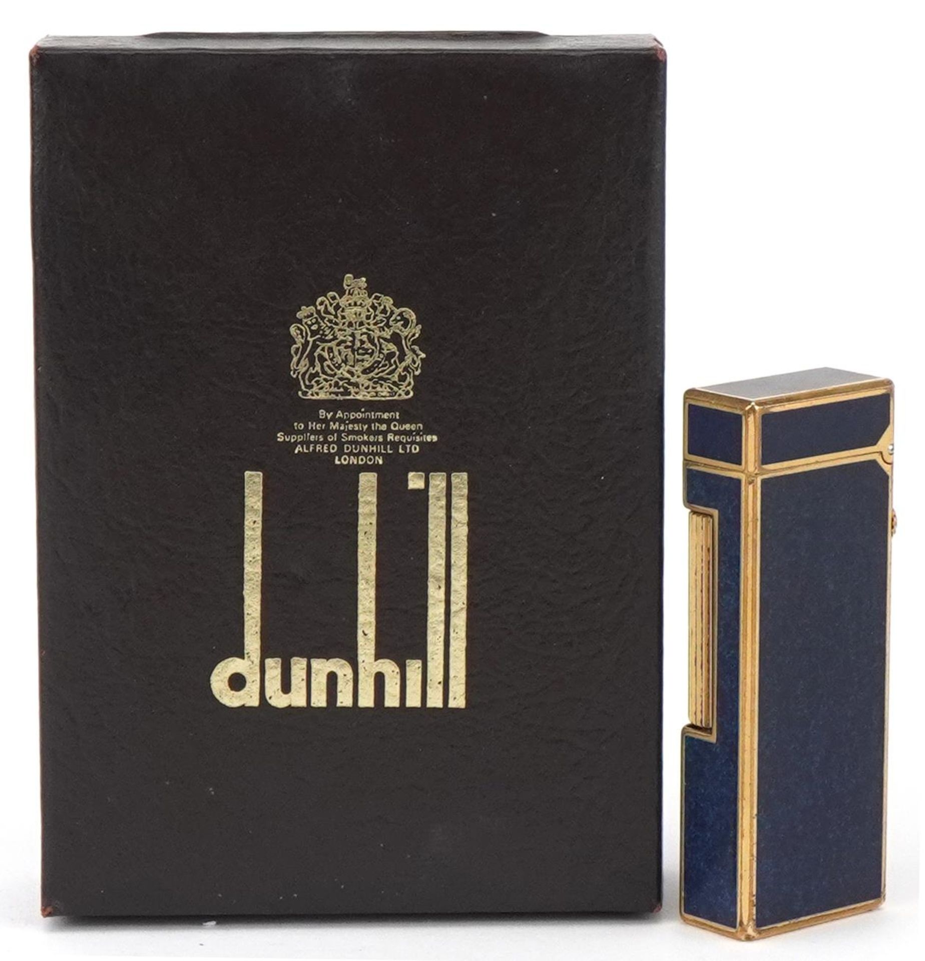 Vintage Dunhill gold plated lapis lazuli pocket lighter with case