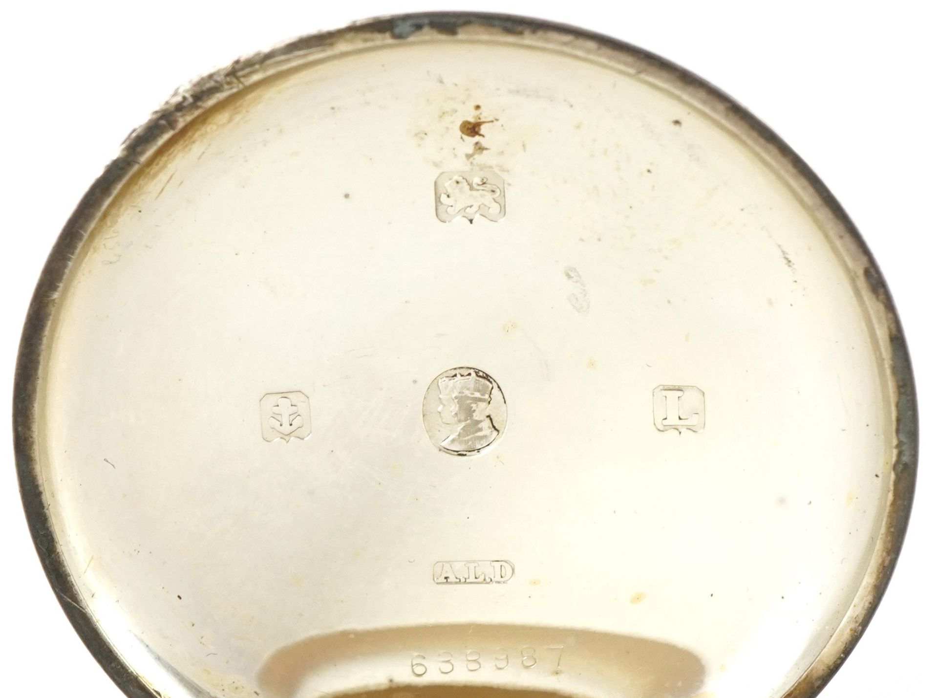 H Samuel, George V gentlemen's silver Acme Lever open face keyless pocket watch having enamelled and - Image 6 of 8