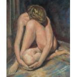 Dino Mazzoli - Seated life study, Emma, oil on board, inscribed Royal Institute of Oil Painters