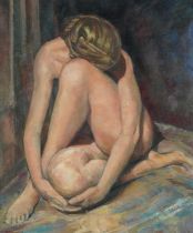 Dino Mazzoli - Seated life study, Emma, oil on board, inscribed Royal Institute of Oil Painters