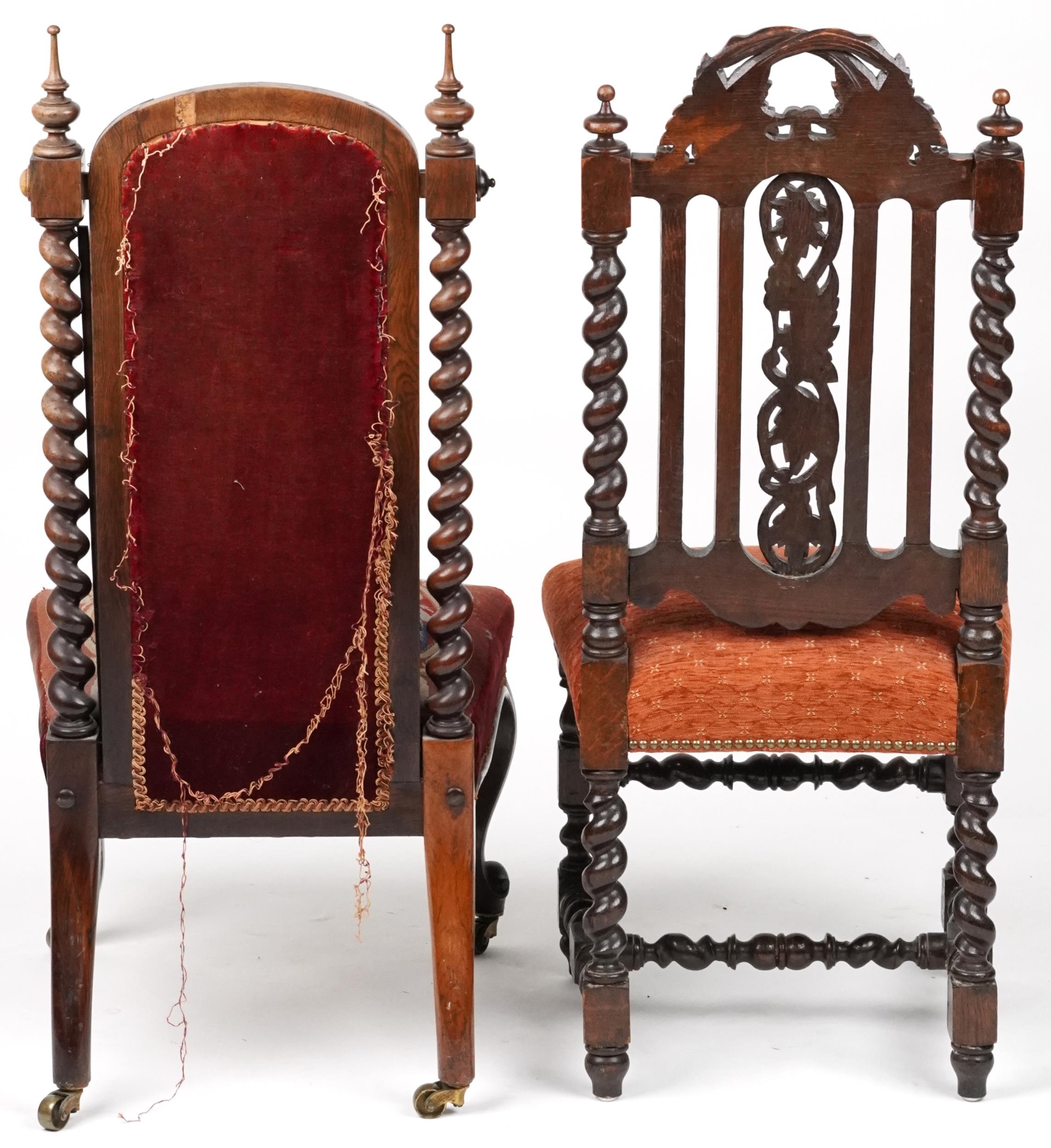Two antique chairs including a Victorian rosewood example with tapestry back and seat, the largest - Image 6 of 6