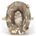 Large 9ct gold smoky quartz solitaire ring, the quartz approximately 17.90mm x 13.40mm x 7.90mm