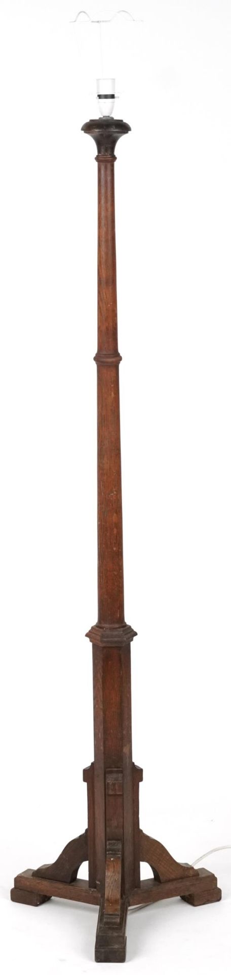 Arts & Crafts oak standard lamp, 160cm high