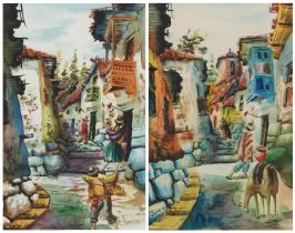 Continental street scenes, pair of European watercolours, bearing an indistinct signature,
