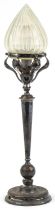 Edwardian silver plated table lamp with Vaseline glass shade, 50cm high