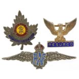 Three military interest silver and enamel brooches including RAF sweetheart brooch and Salvation