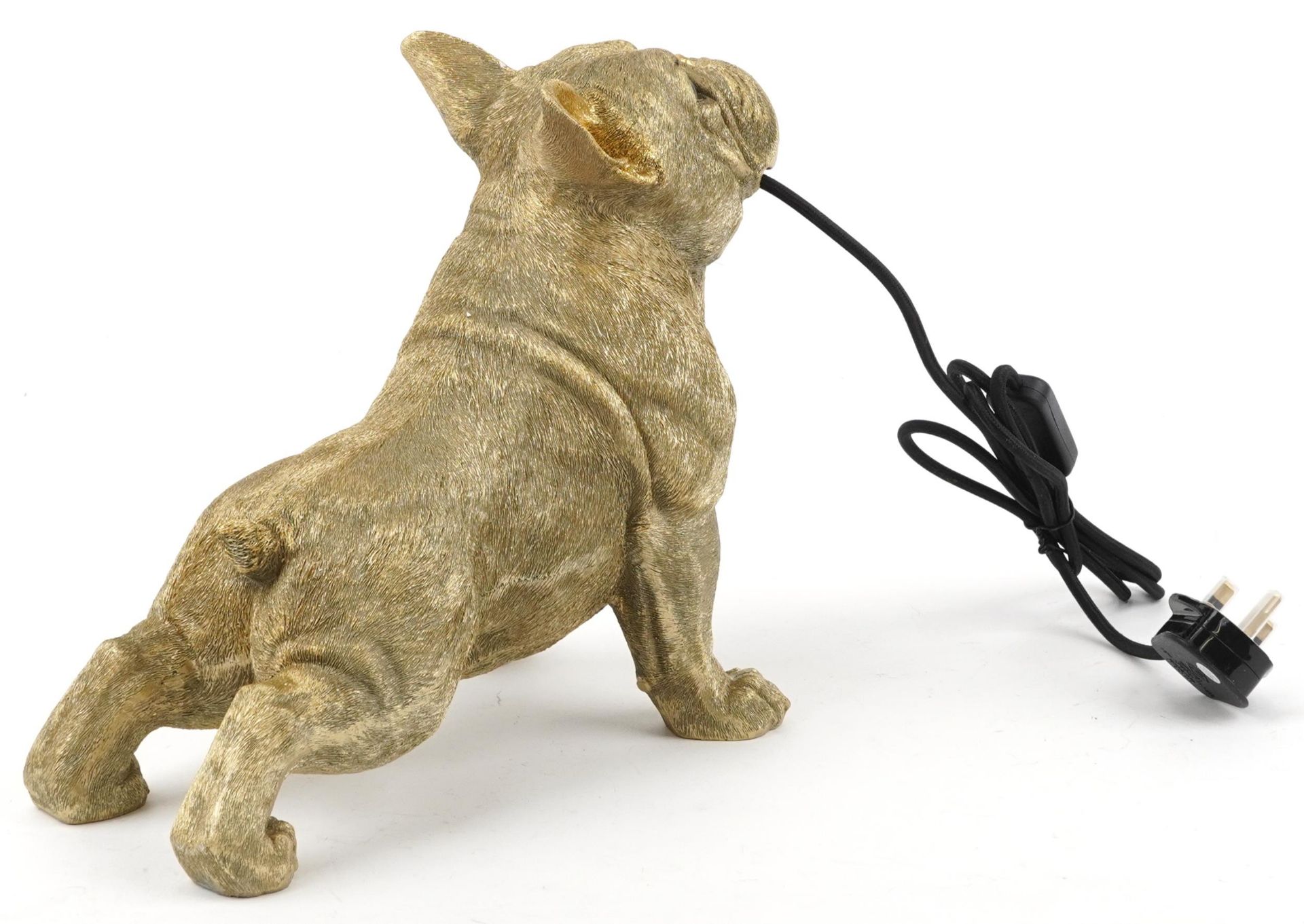 Ornate gilt painted table lamp in the form of a French Bulldog, 30cm in length - Bild 3 aus 4