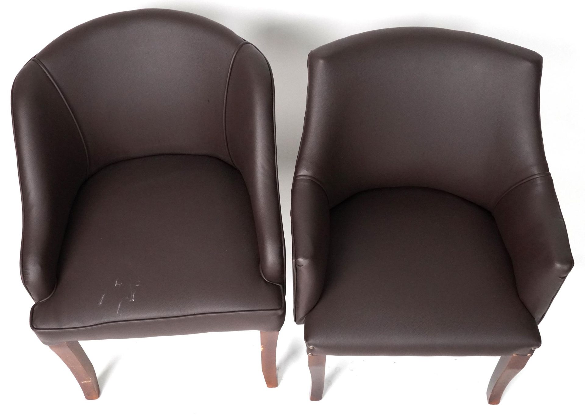 Pair of contemporary brown faux leather tub chairs, each 76cm high - Bild 3 aus 4