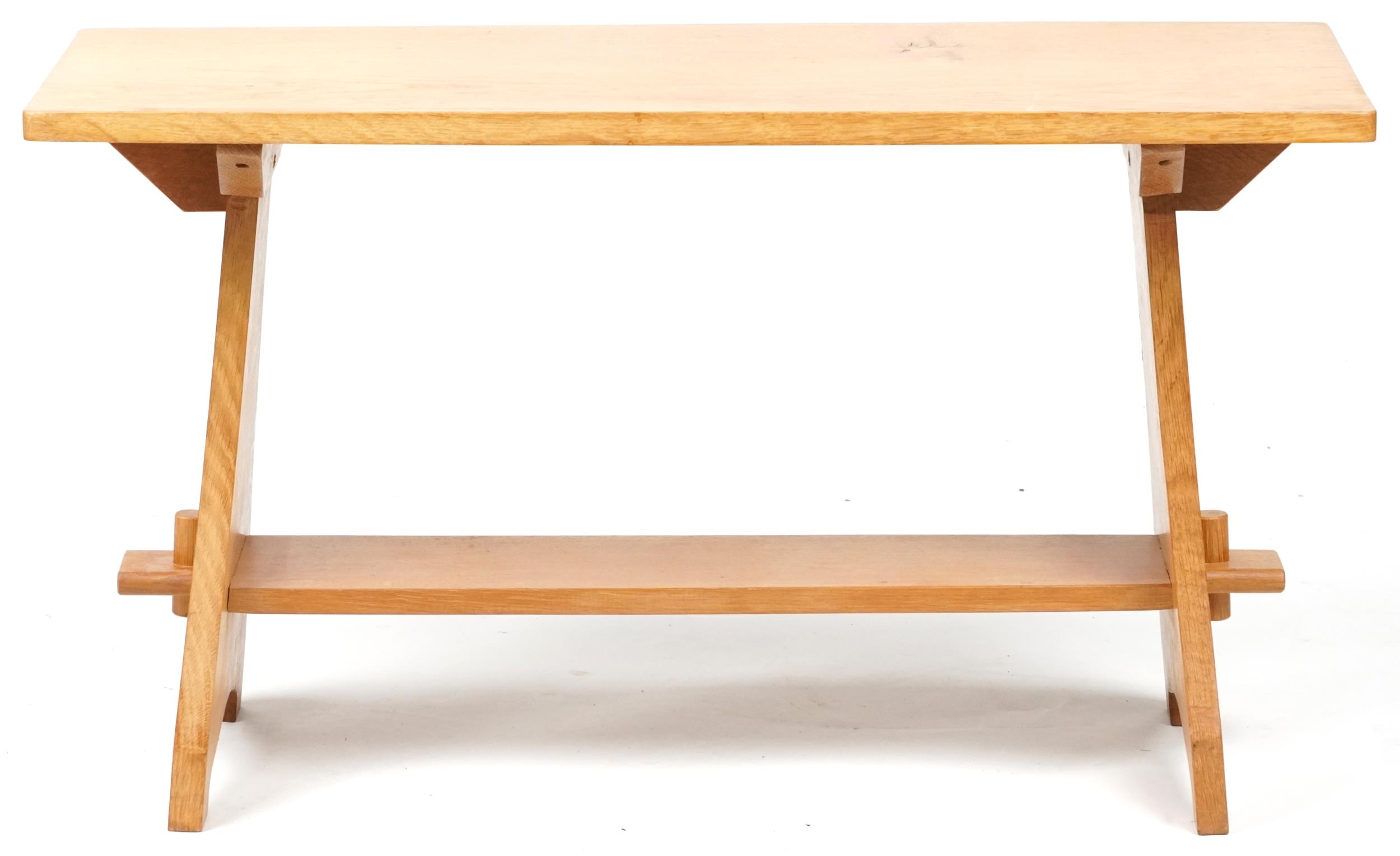Arts and Crafts style light oak coffee table, 52cm H x 91cm W x 38cm D - Image 2 of 4