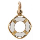 9ct gold and enamel charm in the form of a lifebuoy, 1.4cm high, 1.2g
