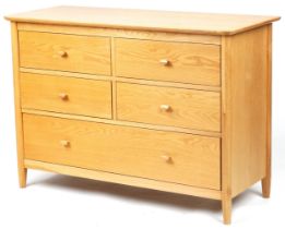 Ercol Teramo contemporary light oak five drawer chest, 79cm H x 114cm W x 47cm D