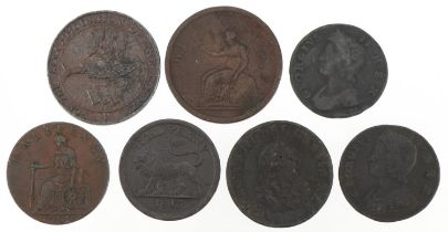 Copper coinage including George II 1806 penny, 1782 Macclesfield half penny and 1813 half penny