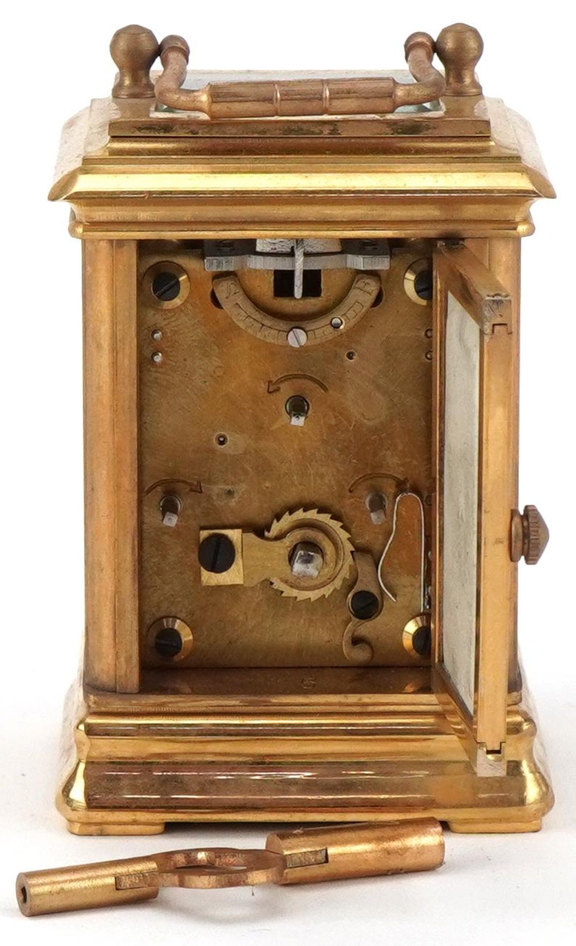 Miniature brass cased carriage clock with Sevres type porcelain panels decorated with Putti, 8cm - Bild 4 aus 7