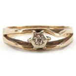 9ct gold diamond solitaire ring, size J, 2.0g