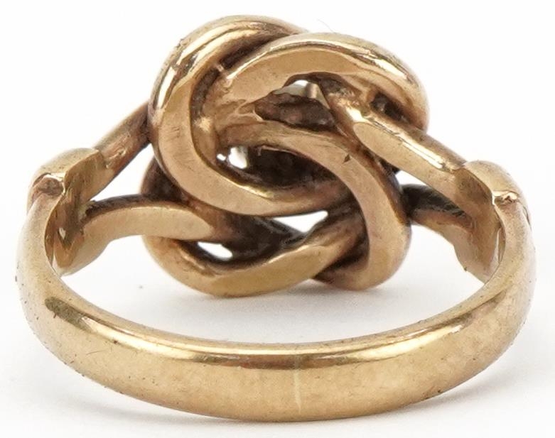 9ct gold knot design ring set with a clear stone, size P, 5.2g - Image 2 of 5