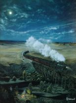 Max Jacquiard - A Campfire and Hard Times, railway interest signed fine art giclée print on canvas