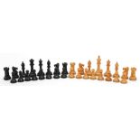 Boxwood and ebony Staunton pattern chess set, the largest piece 7.5cms tall