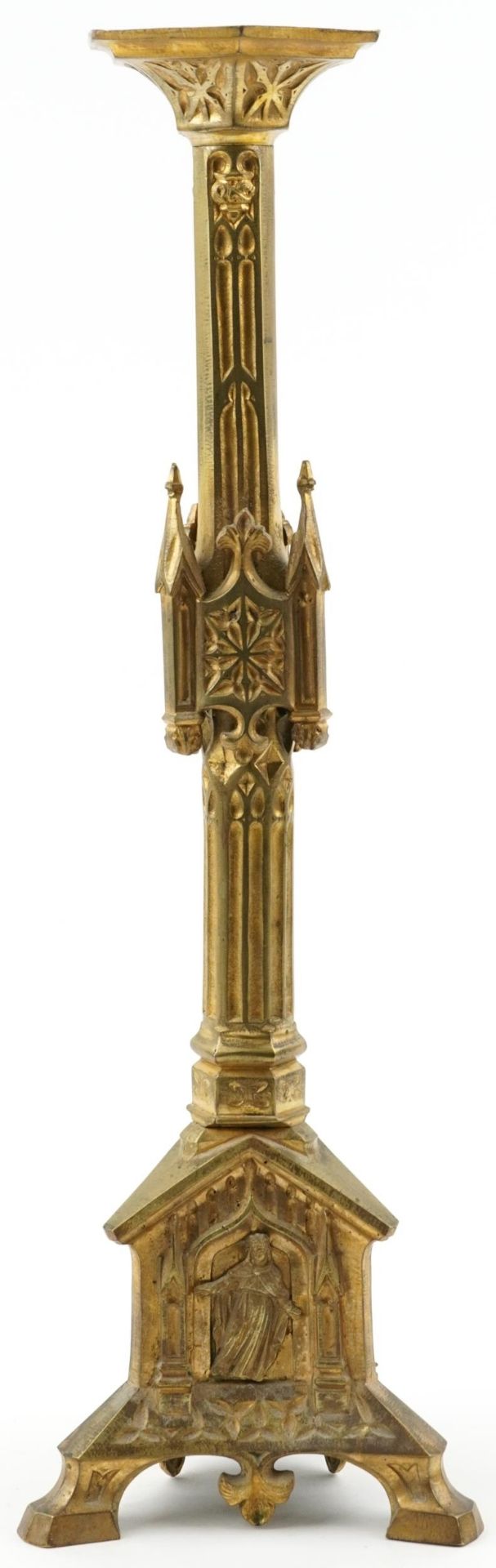 Large Victorian brass altar candlestick, 60cm high