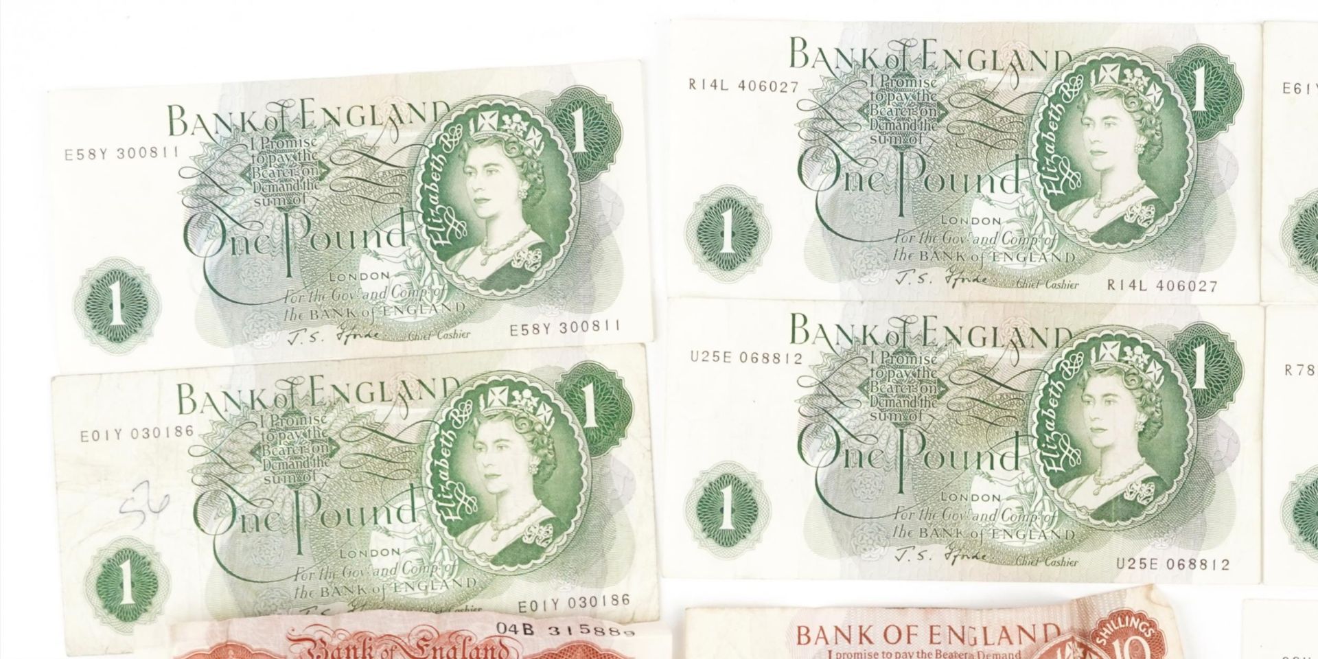 Foreign and British banknotes including British one pound banknotes, Chief Cashier J S Fforde, ten - Bild 2 aus 5