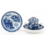 Two 18th century Chinese saucers, a pot pourri and chocolate pot and cover hand painted in the