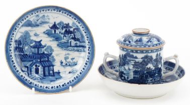 Two 18th century Chinese saucers, a pot pourri and chocolate pot and cover hand painted in the