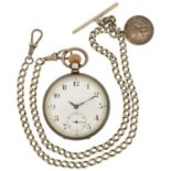 George V gentlemen's silver open face keyless pocket watch having enamelled and subsidiary dials