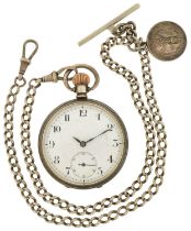 George V gentlemen's silver open face keyless pocket watch having enamelled and subsidiary dials