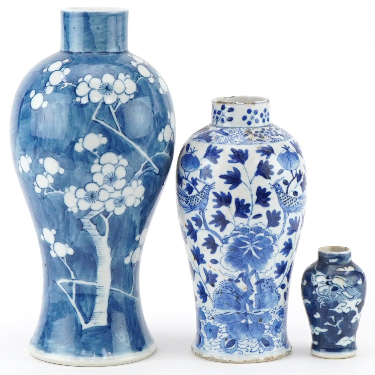Chinese hand painted blue and white prunus vase, Chinese vase decorated with birds amongst flowers