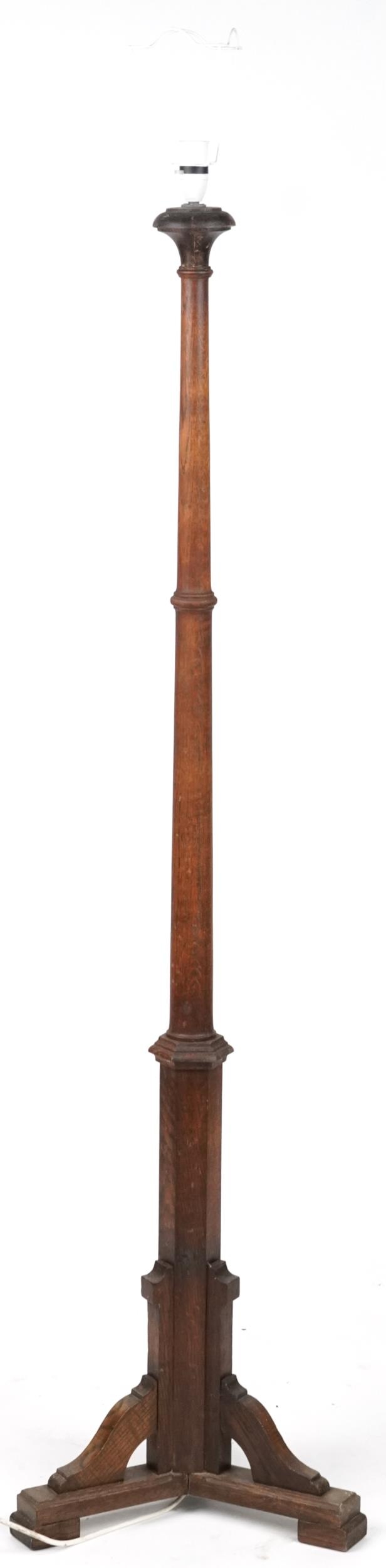 Arts & Crafts oak standard lamp, 160cm high - Image 2 of 2