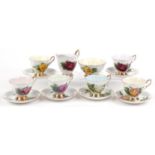 Paragon six place tea service comprising six cups with saucers, milk jug and sugar bowl decorated