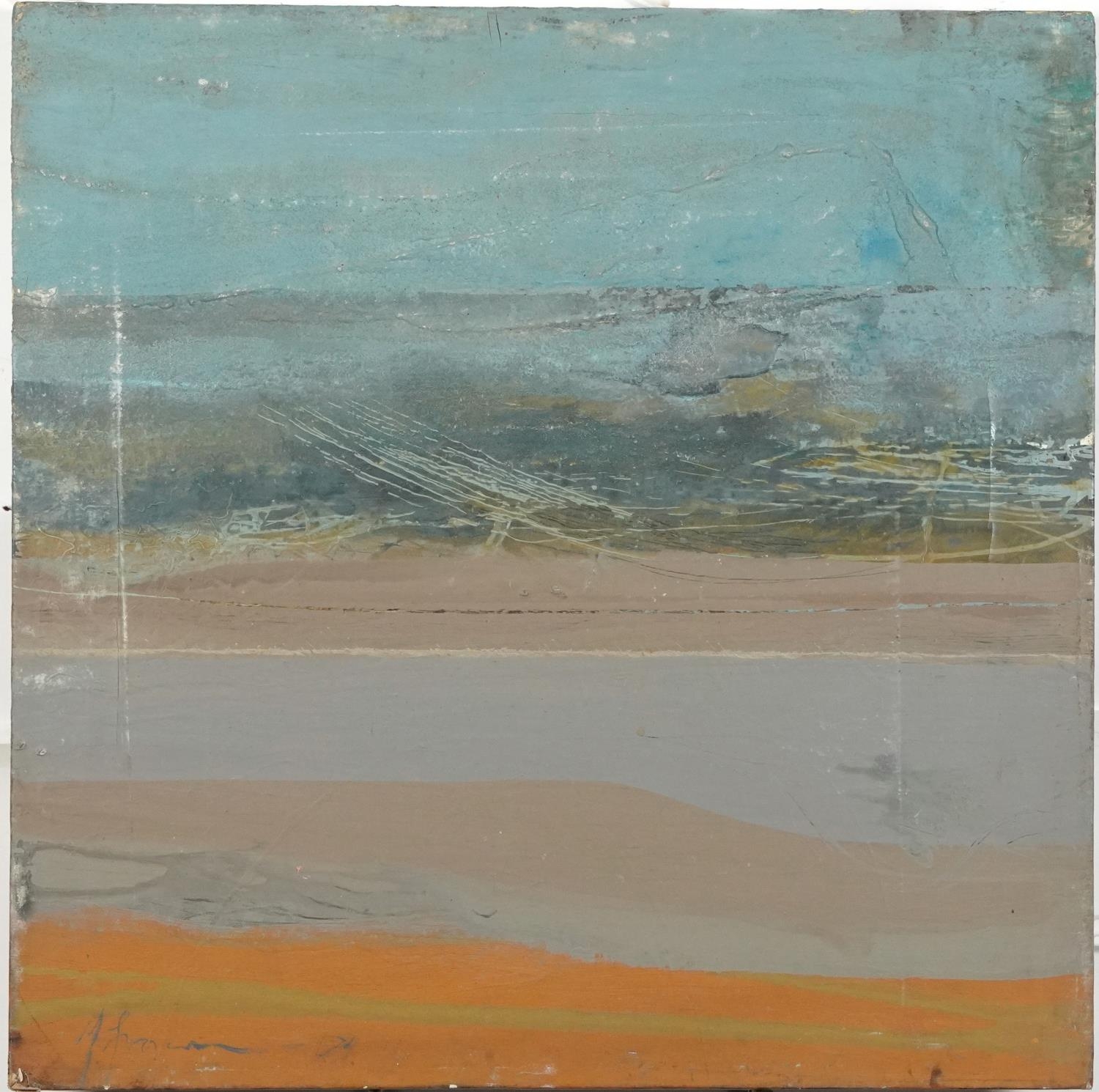 Seashore, abstract composition oil on canvas, inscribed verso, unframed, 61cm x 61cm - Image 2 of 5