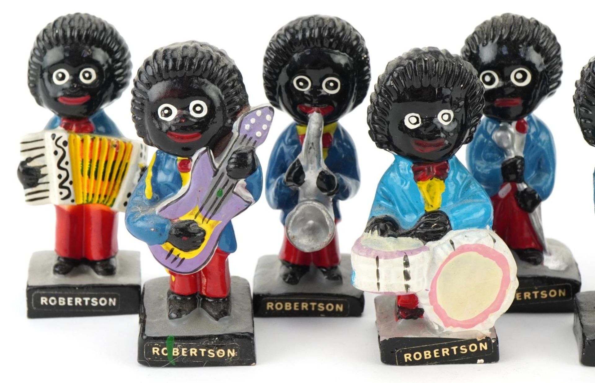 Nine vintage Robertson's advertising hand painted band figures, each 7cm high - Image 2 of 5