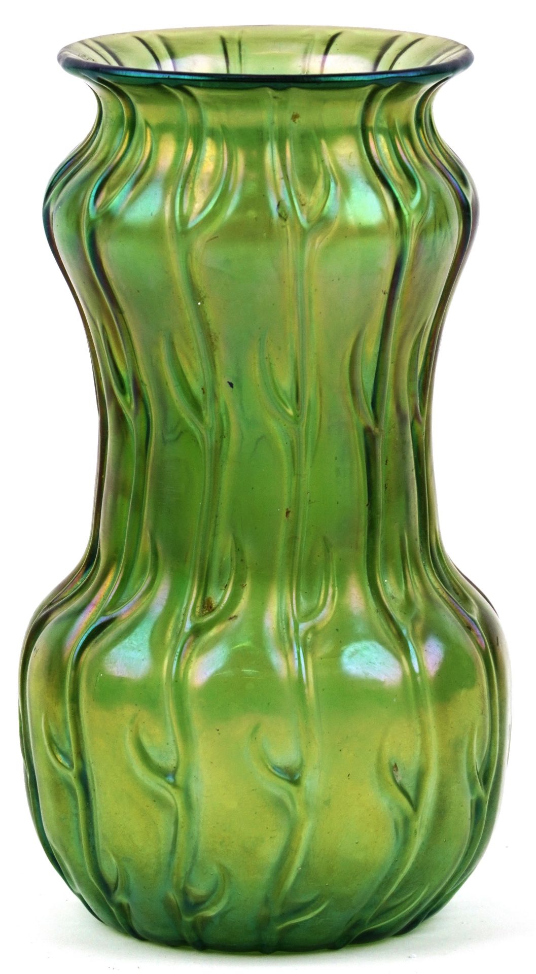 Loetz, Bohemian Art Nouveau iridescent green glass Neptune pattern vase, 17.5cm high - Bild 2 aus 4