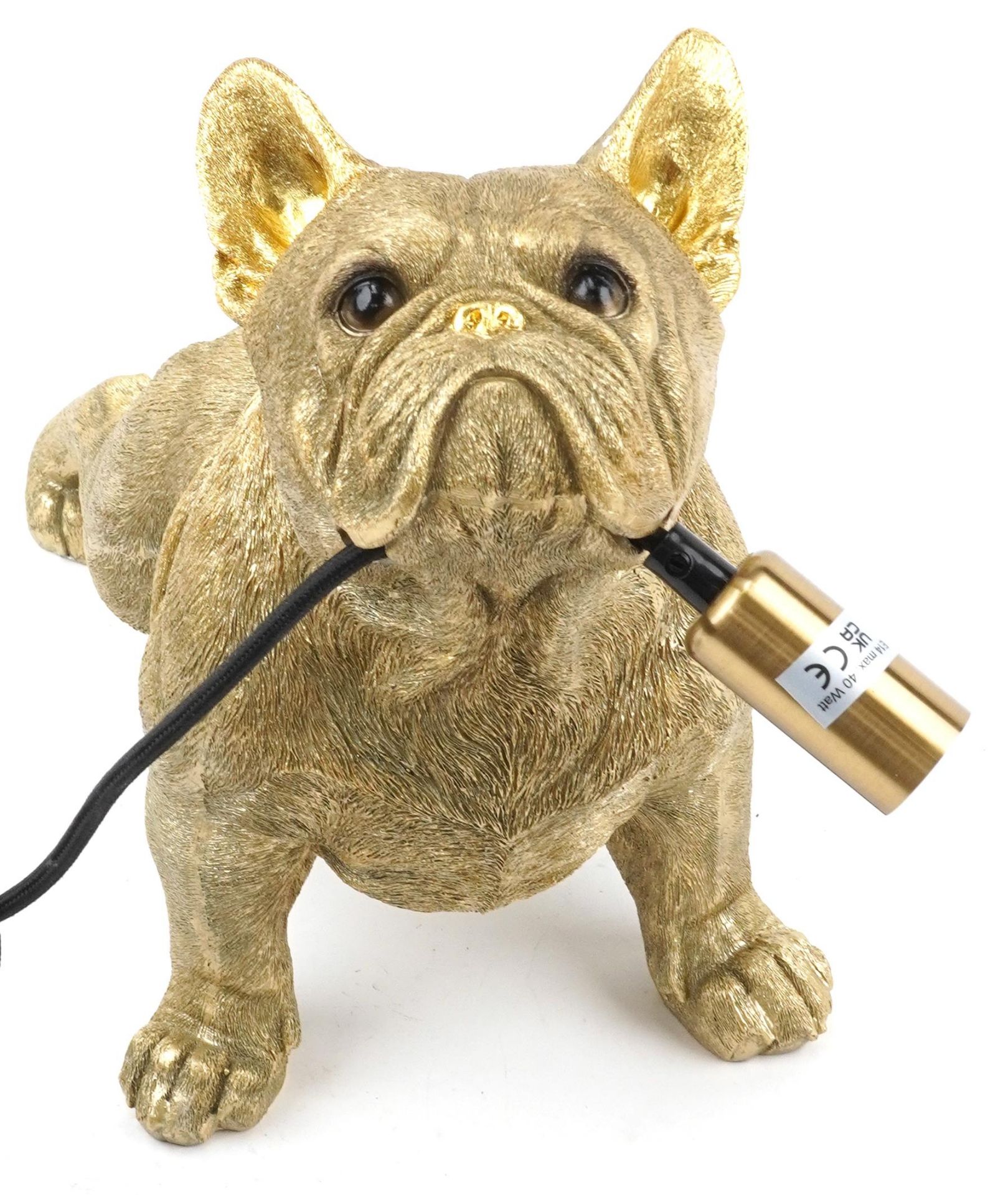 Ornate gilt painted table lamp in the form of a French Bulldog, 30cm in length - Image 2 of 4